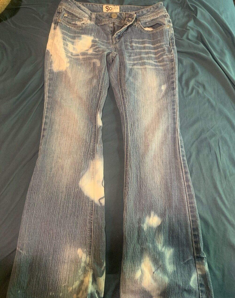 Y2k SO Low Rise Jeans With Bleach Tie Dye Juniors Size 3